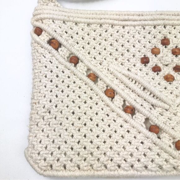 Cream Crochet Beaded Retro Boho Festival Shoulder Bag - Picture 3 of 11